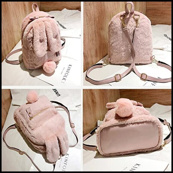 Faux Fur Rabbit Ears Backpack Cute Y2K School Bag Satchel Adjustable Straps main image 5